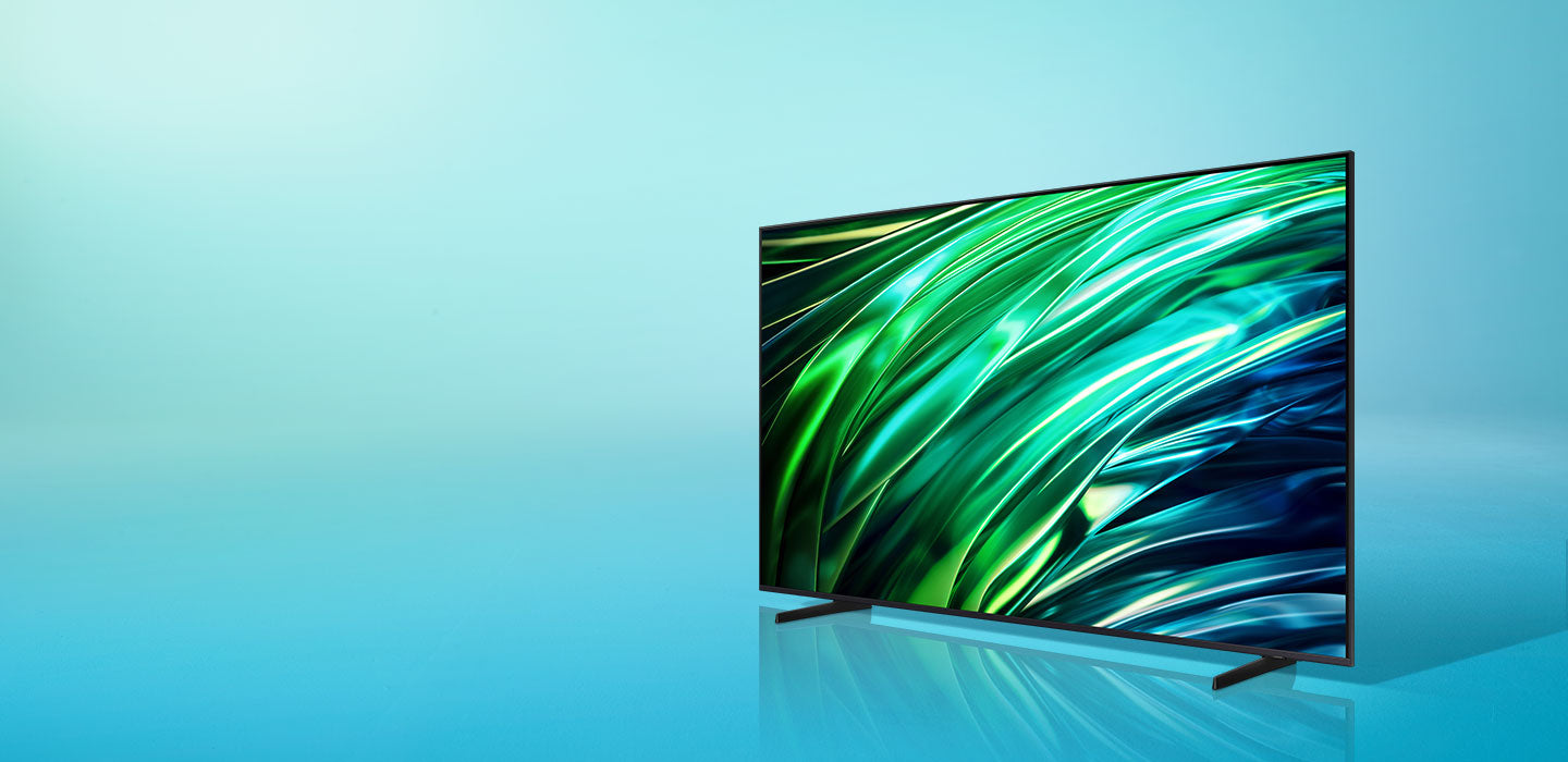 Pioneer QLED Television on blue background.